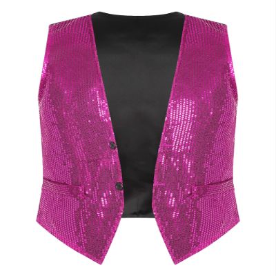 vastwit V-Neck Sequin Vest for Men Shiny Party Nightclub Top Stylish Suit Vest Tuxedo Waistcoat Hot Pink Large