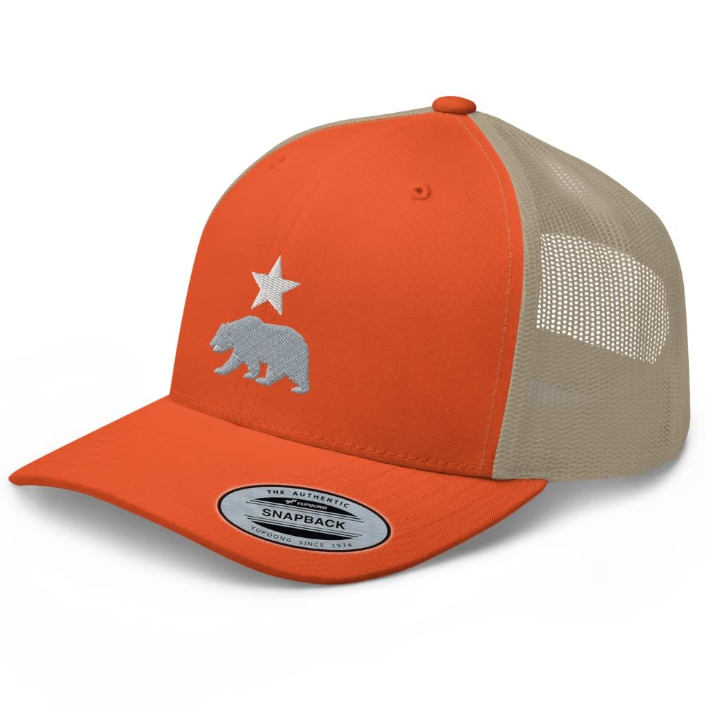 RIVEMUG California Bear and Star Rep Your State Platinum Trucker Hat Embroidered Curved Bill Snapback Baseball Cap Men Women Orange
