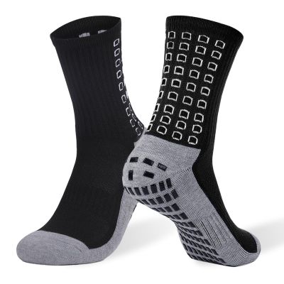 POZCMJM Grip Soccer Socks Men Non Skid Athletic Thickened Hospital Socks Mens with Gripper Pads Black Crew Socks 1Pair