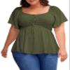 Eytino Women Plus Size Summer Tops Short Sleeve Sweetheart Neck Ruched Peplum Blouse Shirts Business Casual Outfits,1X Green view 1