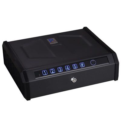 Protex Biometric Pistol Safe (PSFB-100), | Fingerprint | Keyboard | Key |-3 ways to unlock. Quick access and Auto lid. Interior light. Stainless Steel Safety Cable include. (2 gun Capacity)