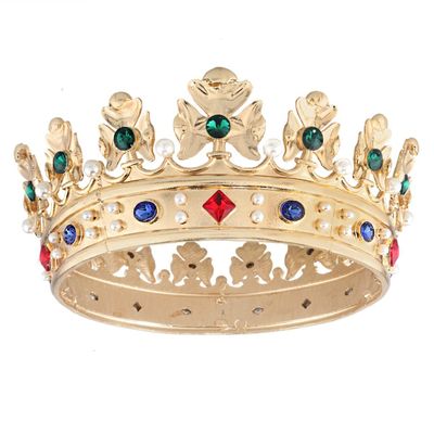 Baroque Royal Crown Men's Metal Prince Hair Crown Full Circle Birthday Party Hair Accessories For Cosplay Prom Quinceanera (Large Size 7.28" Diameter, Gold With Green Stone)