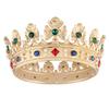 Baroque Royal Crown Men's Metal Prince Hair Crown Full Circle Birthday Party Hair Accessories For Cosplay Prom Quinceanera (Large Size 7.28" Diameter, Gold With Green Stone) view 1
