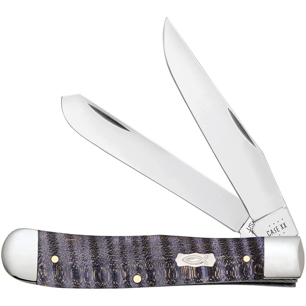 Case XX WR POCKET KNIFE TRAPPER - SMOOTH PURPLE CURLY MAPLE, ITEM 80540, LENGTH CLOSED 4 1/8 INCH (7254 SS)