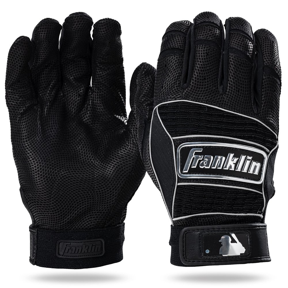 Franklin Sports MLB Batting Gloves - Neo Classic II Adult + Youth Batting Gloves Pair - Baseball + Softball Gear - Black + Silver - Adult Large