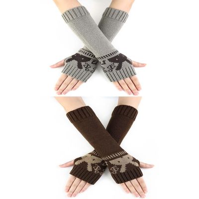 Urieo Long Arm Warmers Winter Fingerless Gloves Knit Rabbit Mitten with Thumb Hole for WomenPack of 2