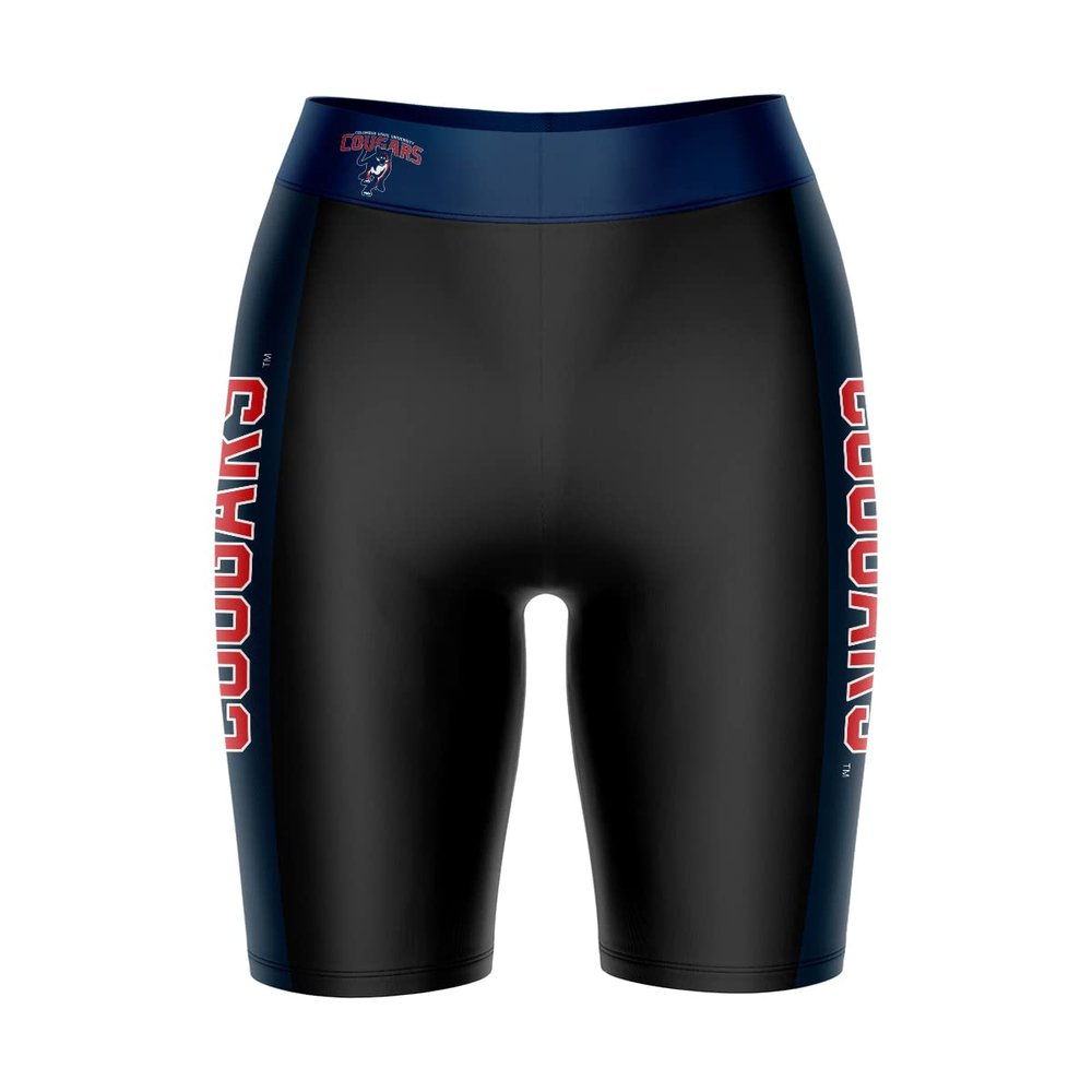 Biker Shorts for Women - 9" Inseam Black Shorts (Reg & Plus Size) 88% Polyester / 12% Spandex - Columbus State University Logo on Waistband - High Waisted Workout