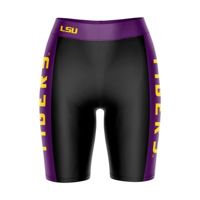 Biker Shorts for Women - 9" Inseam Black Shorts (Reg & Plus Size) 88% Polyester / 12% Spandex - LSU Logo on Waistband - High Waisted Workout