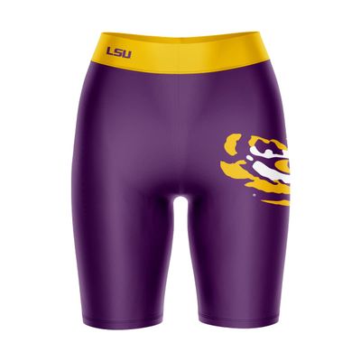 Biker Shorts for Women - 9" Inseam Black Shorts (Reg & Plus Size) 88% Polyester / 12% Spandex - LSU 2 Logo on Thigh & Waistband -High Waisted Workout