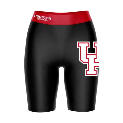Biker Shorts for Women - 9" Inseam Black Shorts (Reg & Plus Size) 88% Polyester / 12% Spandex - University of Houston System Logo on Thigh & Waistband - High Waisted Workout