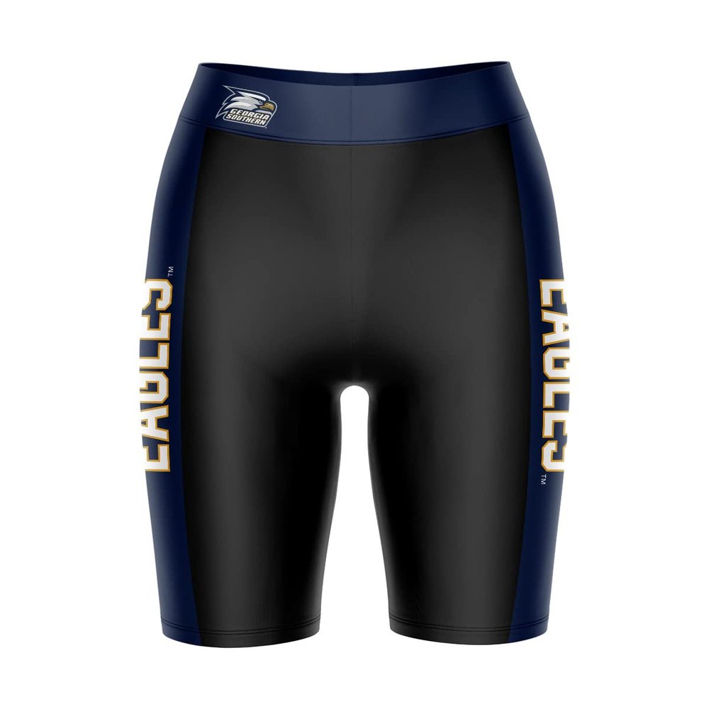 Biker Shorts for Women - 9" Inseam Black Shorts (Reg & Plus Size) 88% Polyester / 12% Spandex - Georgia Southern University Logo on Waistband - High Waisted Workout