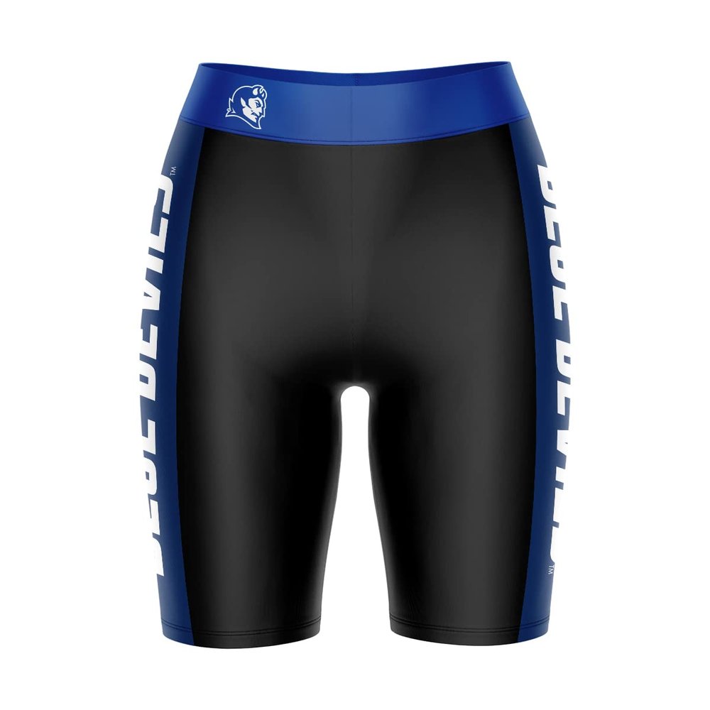 Biker Shorts for Women - 9" Inseam Black Shorts (Reg & Plus Size) 88% Polyester / 12% Spandex - Central Connecticut State University Logo on Waistband - High Waisted Workout