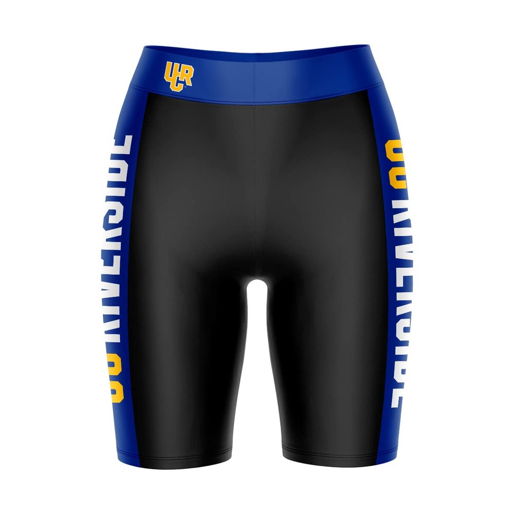 Biker Shorts for Women - 9" Inseam Black Shorts (Reg & Plus Size) 88% Polyester / 12% Spandex - University of California Riverside Logo on Waistband - High Waisted Workout