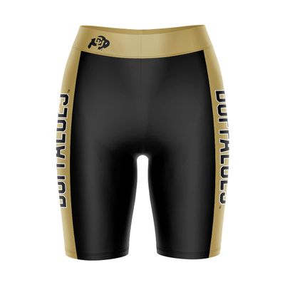 Biker Shorts for Women - 9" Inseam Black Shorts (Reg & Plus Size) 88% Polyester / 12% Spandex - University of Colorado Logo on Waistband - High Waisted Workout
