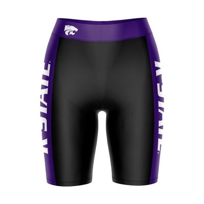 Biker Shorts for Women - 9" Inseam Black Shorts (Reg & Plus Size) 88% Polyester / 12% Spandex - Kansas State University Logo on Waistband - High Waisted Workout