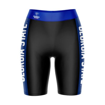 Biker Shorts for Women - 9" Inseam Black Shorts (Reg & Plus Size) 88% Polyester / 12% Spandex - Georgia State University Logo on Waistband - High Waisted Workout