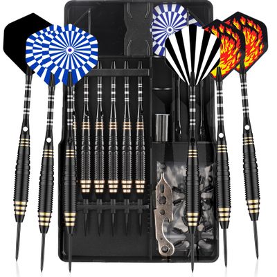 CareGames Steel Tip Darts Set Professional 24g with Carrying case,Aluminium Shafts,Sharpener,Flight Protectors and Dart Tool, Black