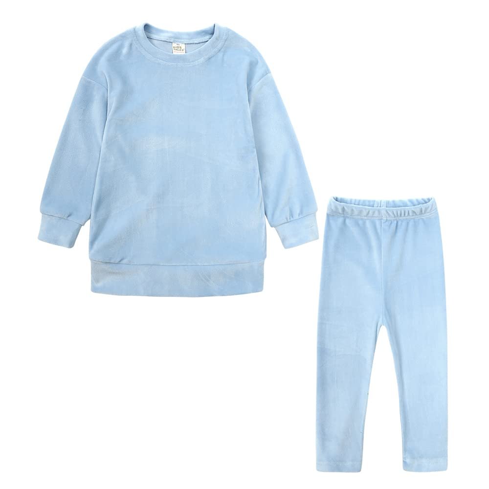 Kids Tales Little Girls Velour Sweatsuit 2Pcs Velvet Round Neck Sweatshirt + Sweatpants Fleece Pullover Jogger Outfits Set
