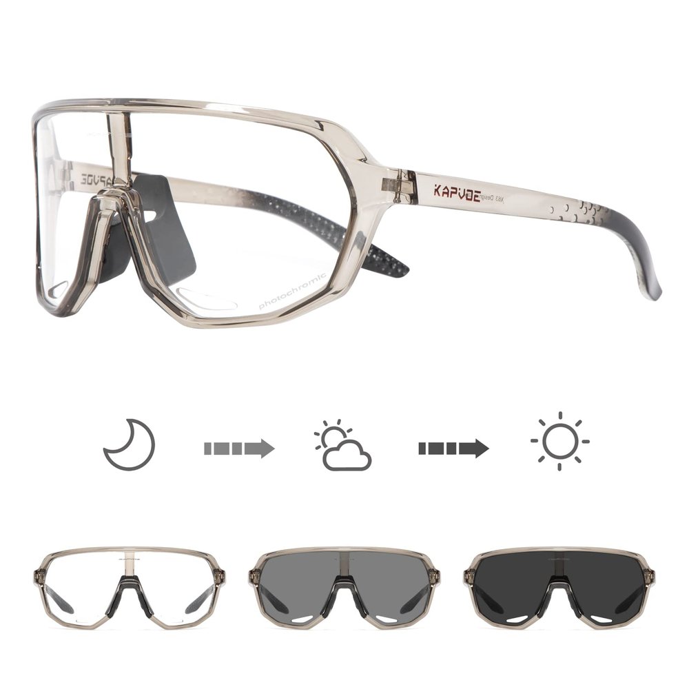 KAPVOE Photochromic Cycling Glasses for Men Women Mountain Bike Sunglasses Brown Sports Goggles UV Protection