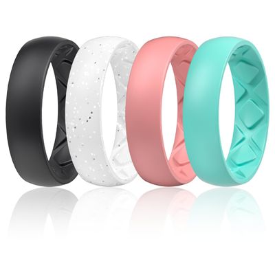 Egnaro Women's Bridal Rings Sets, 6mm Wide, 2mm Thick, Silicone Wedding Rubber Band with Half Size, Inner Arc Ergonomic Breathable Design