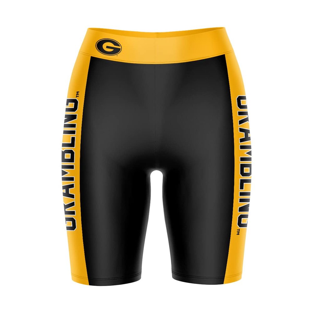 Biker Shorts for Women - 9" Inseam Black Shorts (Reg & Plus Size) 88% Polyester / 12% Spandex - Grambling State University Logo on Waistband - High Waisted Workout