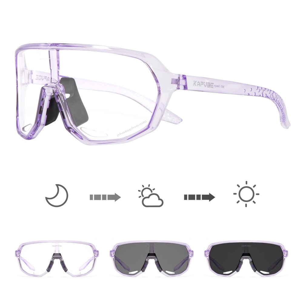 KAPVOE Photochromic Cycling Glasses for Men Women Mountain Bike Sunglasses Purple Sports Goggles UV Protection