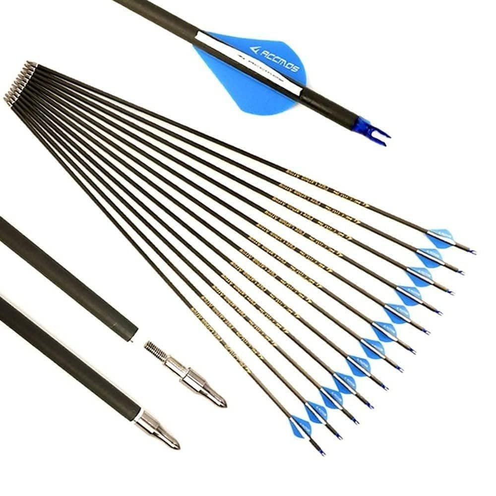 350-Spine Arrow 28-Inch Arrow Target Practice Arrow Hunting Arrow Carbon Arrows Compound Bow Recurve Bow Adult Youth Archery Indoor Outdoor Shooting Bullet Field Tip 18pc Style1