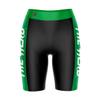 Biker Shorts for Women - 9" Inseam Black Shorts (Reg & Plus Size) 88% Polyester / 12% Spandex - Marshall University Logo on Waistband - High Waisted Workout view 1