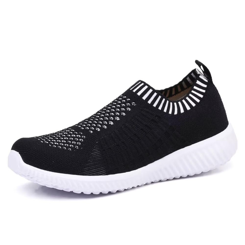 konhill Women's Lightweight Walking Shoes Breathable Slip On Tennis Sneakers Casual Mesh Workout Athletic 7.5 Wide US Black,38