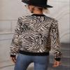 Women Jackets Zebra Striped Zipper Bomber Jacket Women Jackets (Color : Khaki, Size : Small) view 2