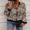 Women Jackets Zebra Striped Zipper Bomber Jacket Women Jackets (Color : Khaki, Size : Small) view 4