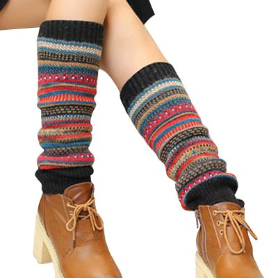 Altsuceser Women Boho Knitted Boot Gaiters Crochet Leg Warmer, Winter Bohemian Boot Cuffs Black One Size