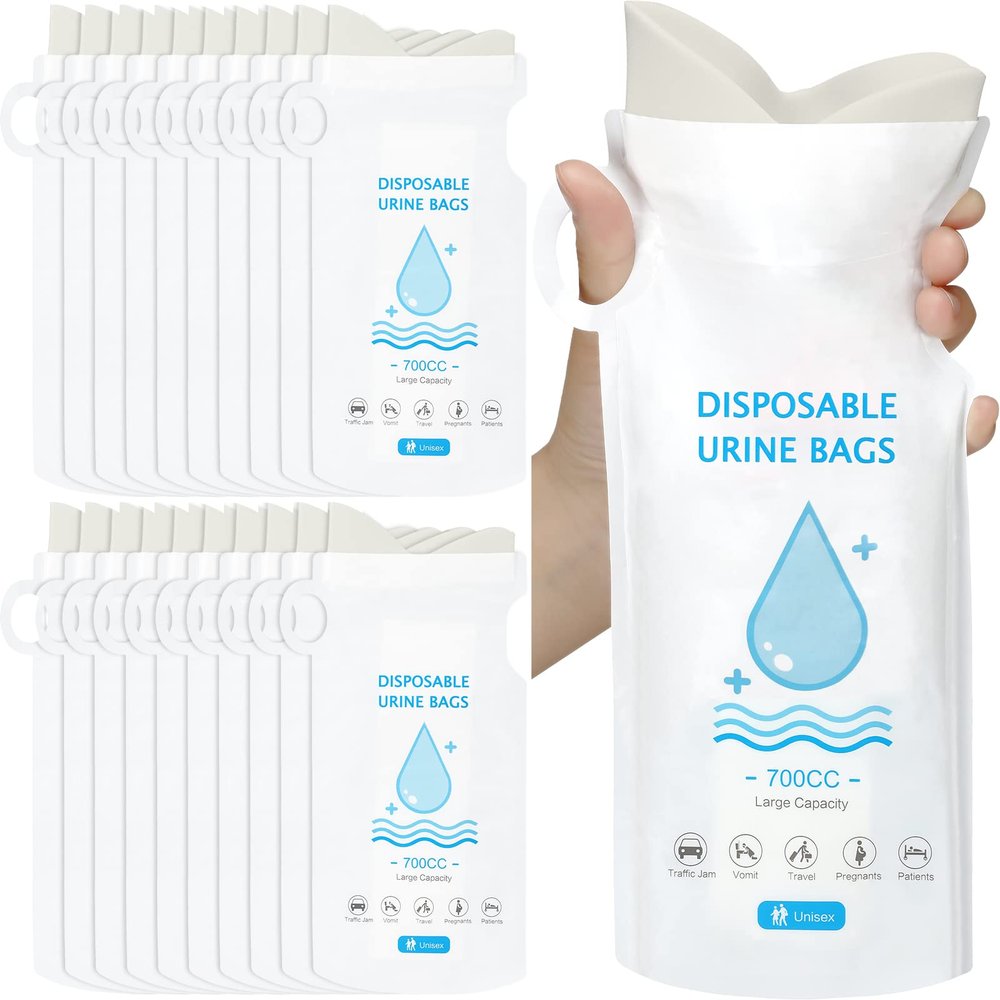 Sosation 48 Pack Disposable Urinal Bag 700 Ml, Portable Camping Pee Emergency Travel Unisex Urine Vomit Bag for Travel Traffic Jams, Hiking, Pregnant, Patient