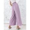 High Waisted Pants for Women Casual Loose Flowy Wide Leg Pants Elastic Waist Solid Comfy Lounge Flare Trousers (Purple,X-Large) view 2