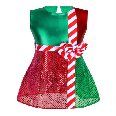 TiaoBug Kids Girls Shiny Sequins Christmas Dance Dress Santa Claus Costumes Ballet Tutu Figure Ice Skating Dress Tank Top Green F 6 Years