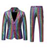 XUNRYAN Mens Fashion Gradient Sequins Two Piece Set Suits Shiny Blazer w Long Pants 70s 80s Disco Costume Holiday Outfits view 1