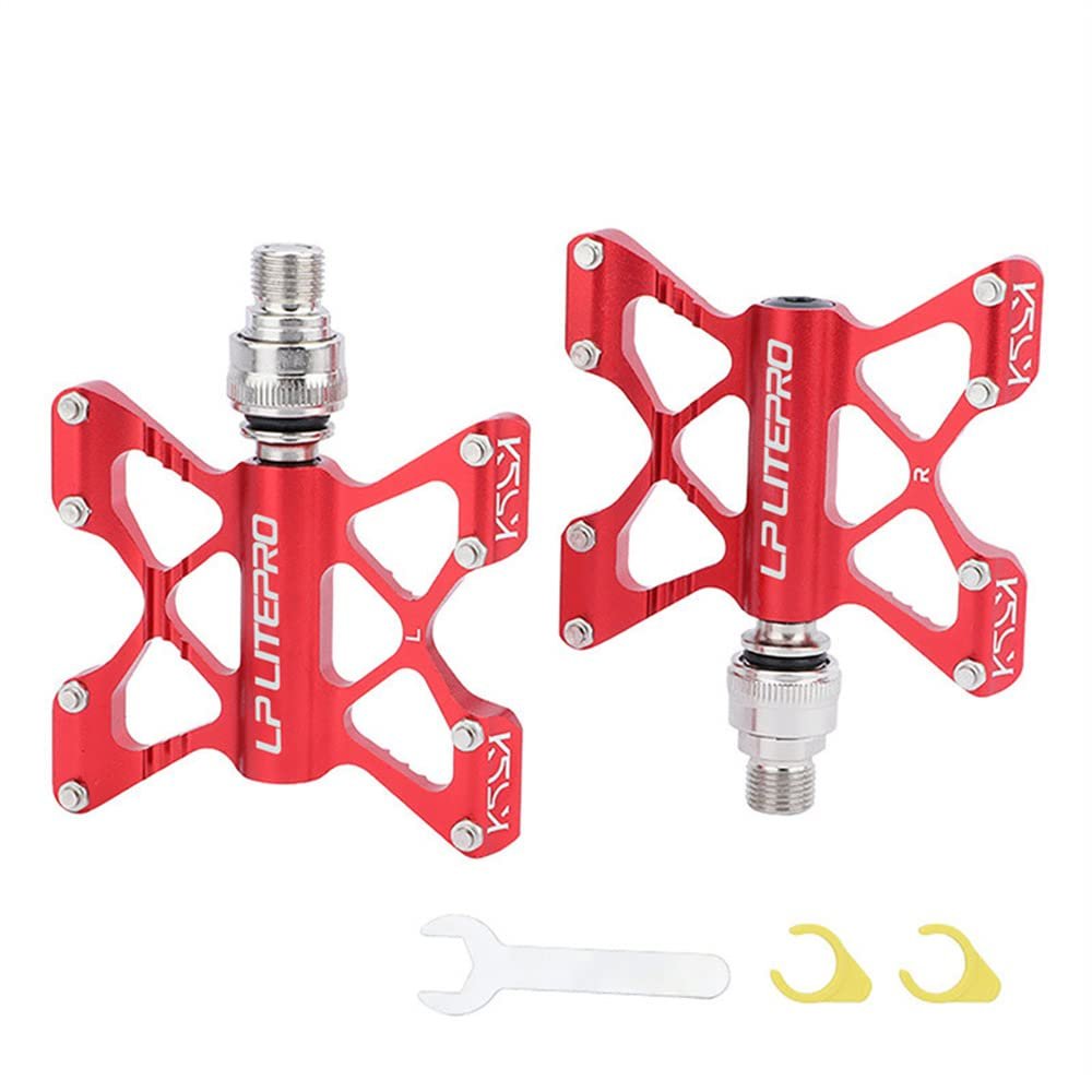 Folding Bicycle Pedal Aluminum Alloy Double Side Quick Release Pedal for Brompton pedel for dahon for Birdy Non-Slip Pedals (red)