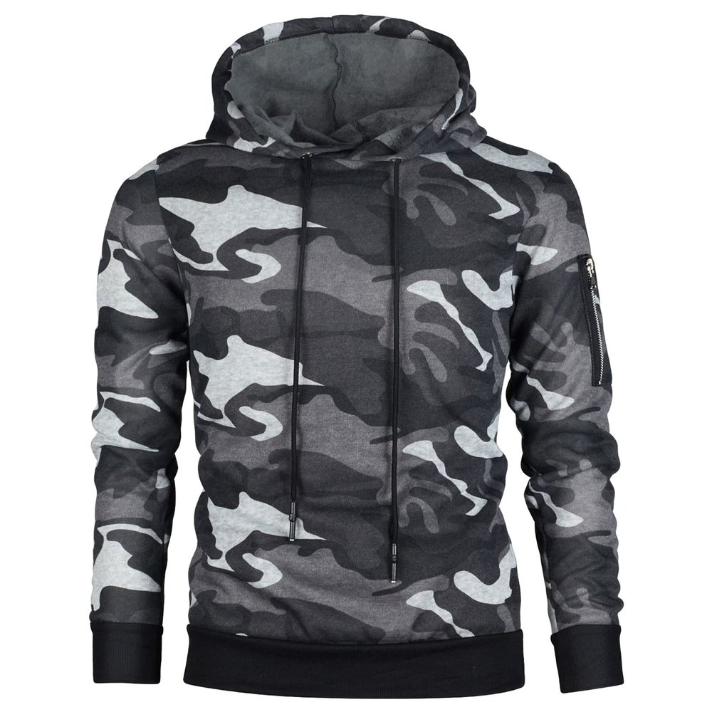 JEsilunmaMY Men's Camo Casual Hoodies Fashion Long Sleeve Drawstring Sweatshirt Lightweight Loose Fitting Pullover Tops (Grey,Medium)
