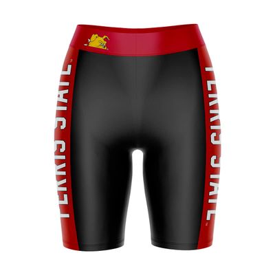 Biker Shorts for Women - 9" Inseam Black Shorts (Reg & Plus Size) 88% Polyester / 12% Spandex - Ferris State University Logo on Waistband - High Waisted Workout