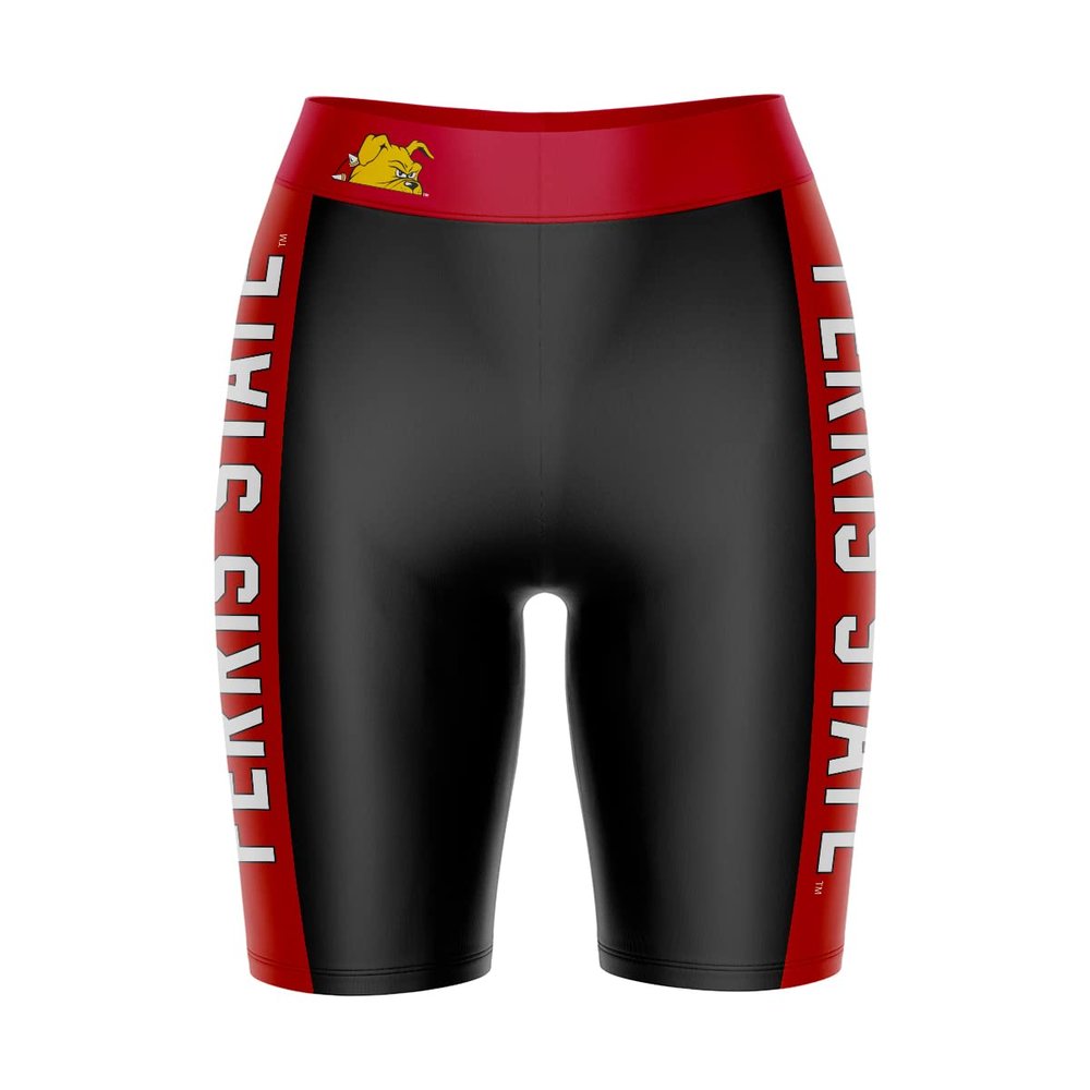 Biker Shorts for Women - 9" Inseam Black Shorts (Reg & Plus Size) 88% Polyester / 12% Spandex - Ferris State University Logo on Waistband - High Waisted Workout