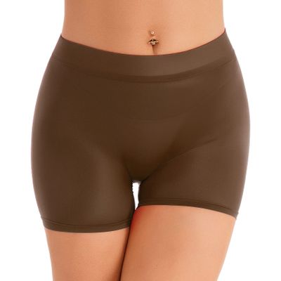 Daenrui Woman See-Through Stretchy Boyshorts Mesh Sheer Boxer Briefs Underwear Tight Biker Shorts Coffee One Size