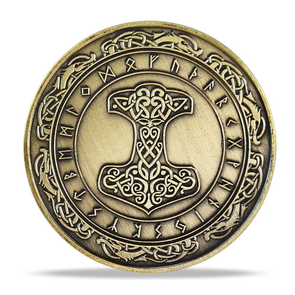Norse Viking Mjolnir Coin Thor's Hammer Coin Nordic Mythology Talisman