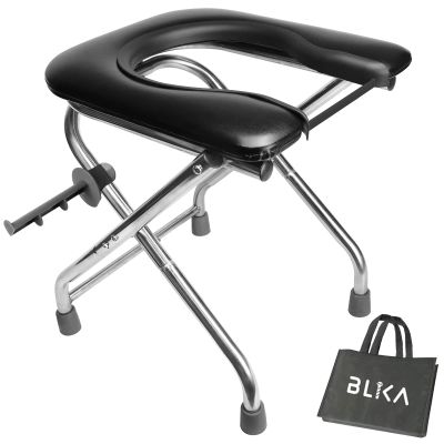BLIKA U-shaped Portable Toilet for Camping, 350LBS Stainless Steel Foldable Camp Travel Toilet with Soft Seat for Adults, Portable Potty for Camping, RV Travel, Road Trip