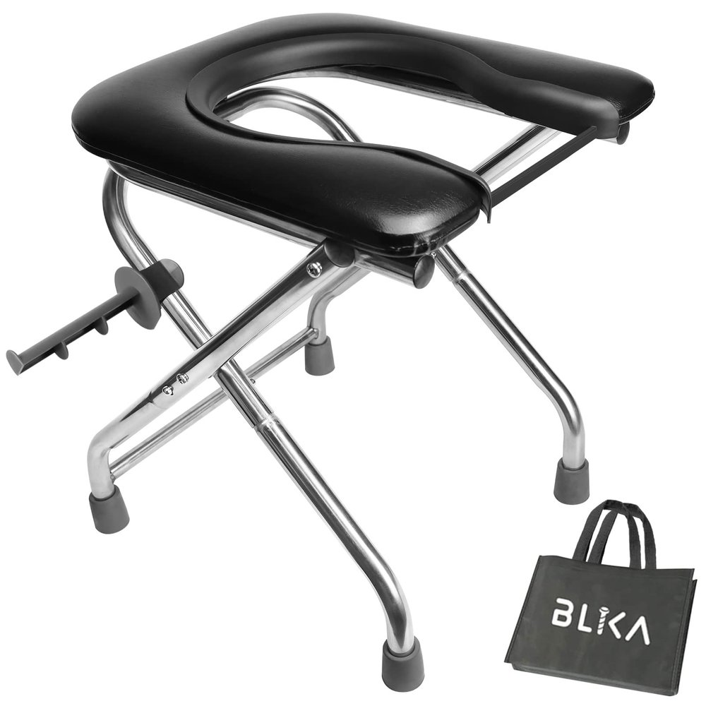 BLIKA U-shaped Portable Toilet for Camping, 350LBS Stainless Steel Foldable Camp Travel Toilet with Soft Seat for Adults, Portable Potty for Camping, RV Travel, Road Trip