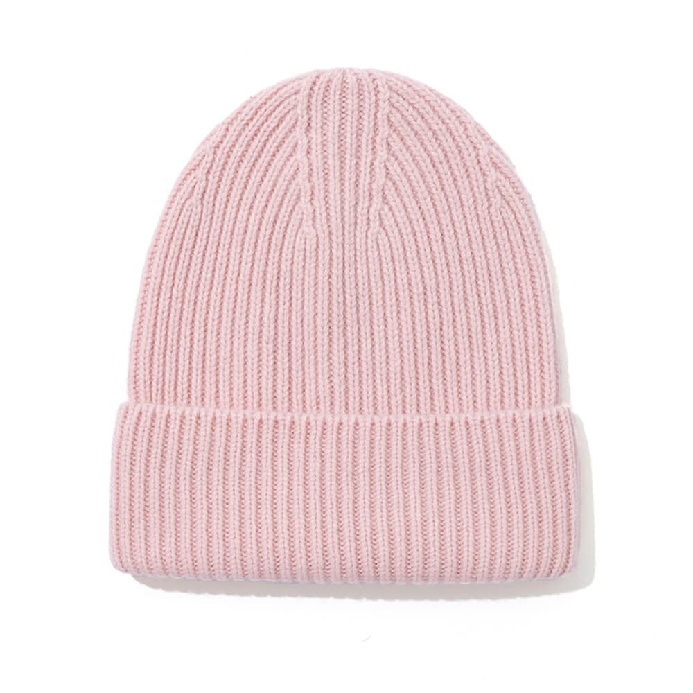 Lemoyoung Knit Beanie Hat 100% Sheep Wool Beanie for Men and Women Pure Wool Ribbed Knit Warm Winter Hat (Pink)