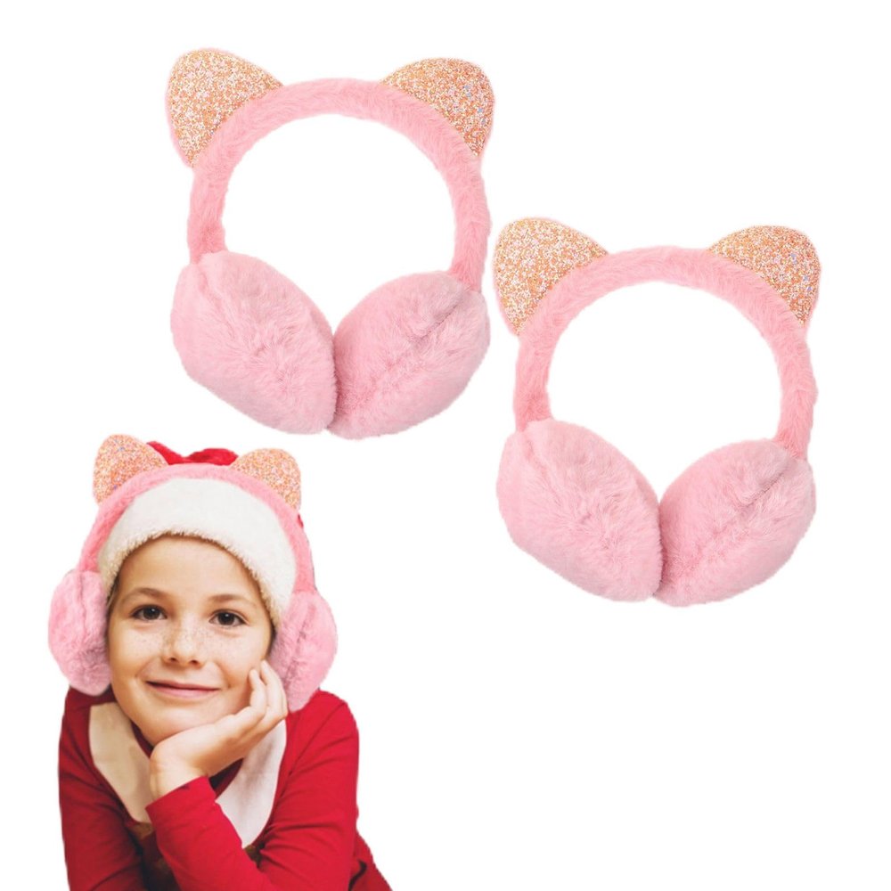 GALPADA 2Pcs Kids Earmuffs Furry Ear Warmers Cute Sequins Cat Ears muffs Winter Warm Outdoor Cover Headband for Toddler Boy Girls
