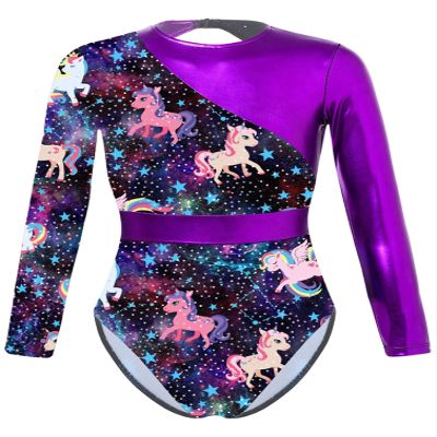 HULIJA Gymnastics Leotards for Toddler Girls Long Sleeve Cartoon Horses Athletic Dancewear Black&Rainbow 10 Years