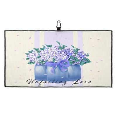 Microfiber Golf Towel with Waffle Pattern Watercolor Hydrangea in a Bottle Quick Dry and Super Absorbent Golf Towel for Golf Bags with Carabiner Clip