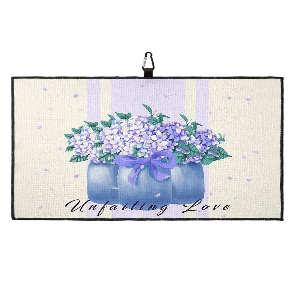 Microfiber Golf Towel with Waffle Pattern Watercolor Hydrangea in a Bottle Quick Dry and Super Absorbent Golf Towel for Golf Bags with Carabiner Clip