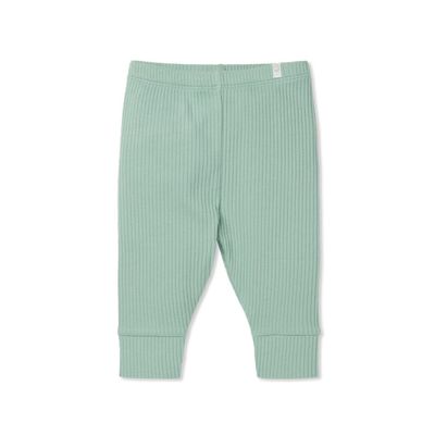 MORI Baby Unisex Premium Leggings in Ribbed Mint - Casual Stretchy Pants with Stylish Cuffs and Elastic Waist - 3-6 Months